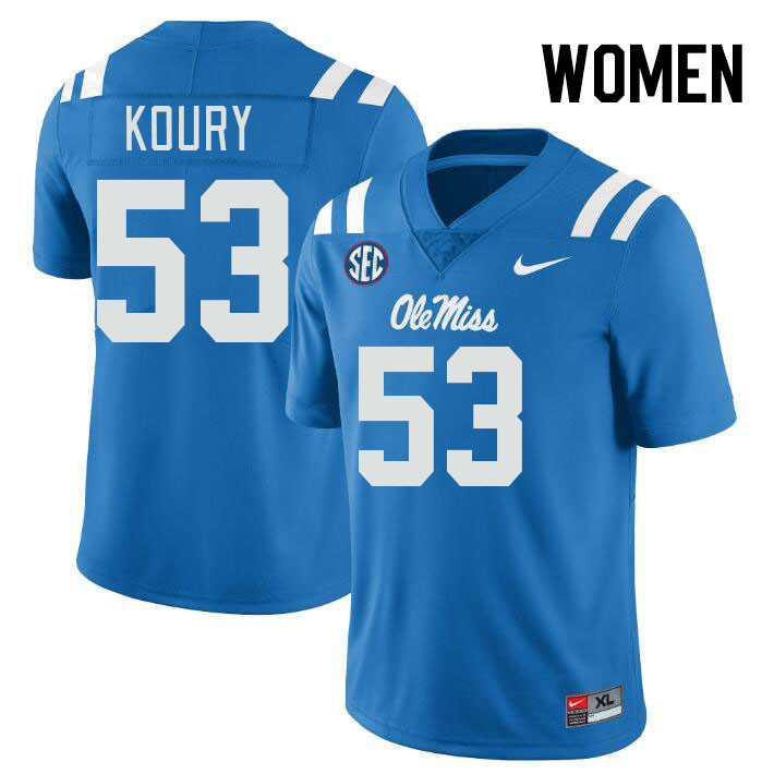 Women #53 Joe Koury Ole Miss Rebels College Football Jerseys Stitched-Power Blue